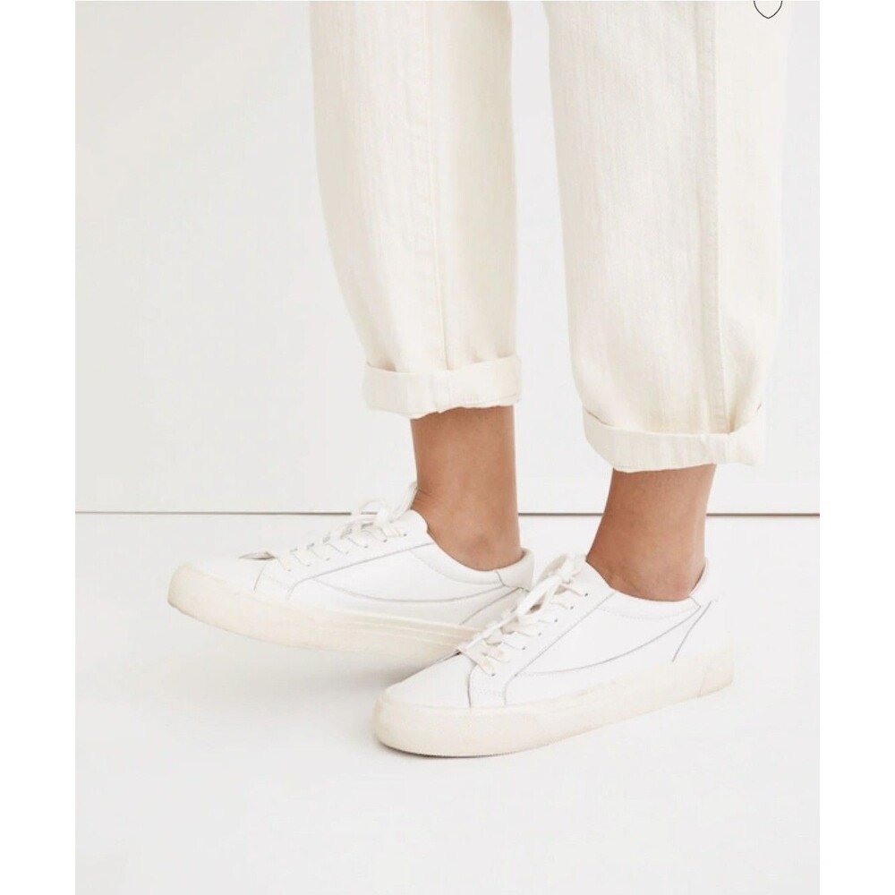 Madewell Sidewalk Low-Top Leather Sneakers Pale Parchment White Womens Size 5‎